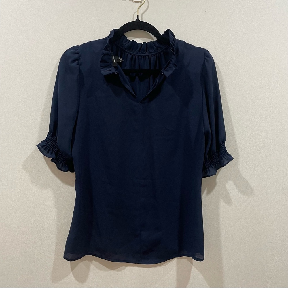 Halogen Dark Blue Ruffled Blouse - image 1